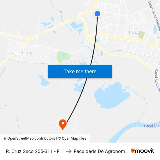 R. Cruz Seco 205-311 - Fragata Pelotas - Rs 96045-480 Brasil to Faculdade De Agronomia Eliseu Maciel - Faem - Prédio 02 map