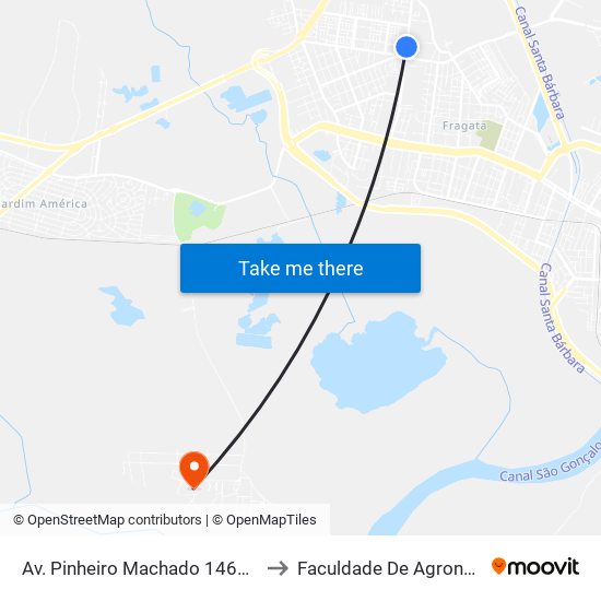 Av. Pinheiro Machado 1464-1544 - Fragata Pelotas - Rs 96040-500 Brasil to Faculdade De Agronomia Eliseu Maciel - Faem - Prédio 02 map