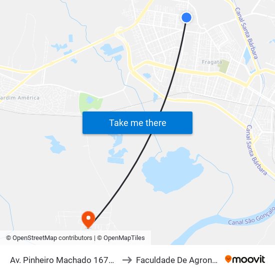 Av. Pinheiro Machado 1670-1742 - Fragata Pelotas - Rs 96040-500 Brasil to Faculdade De Agronomia Eliseu Maciel - Faem - Prédio 02 map