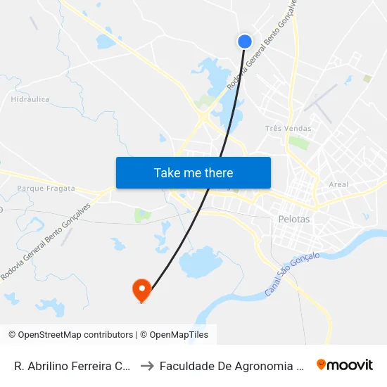 R. Abrilino Ferreira Cardoso Pelotas - Rs Brasil to Faculdade De Agronomia Eliseu Maciel - Faem - Prédio 02 map
