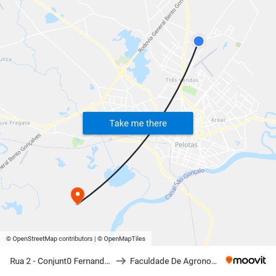 Rua 2 - Conjunt0 Fernando Osório Pelotas - Rs 96070-224 Brasil to Faculdade De Agronomia Eliseu Maciel - Faem - Prédio 02 map