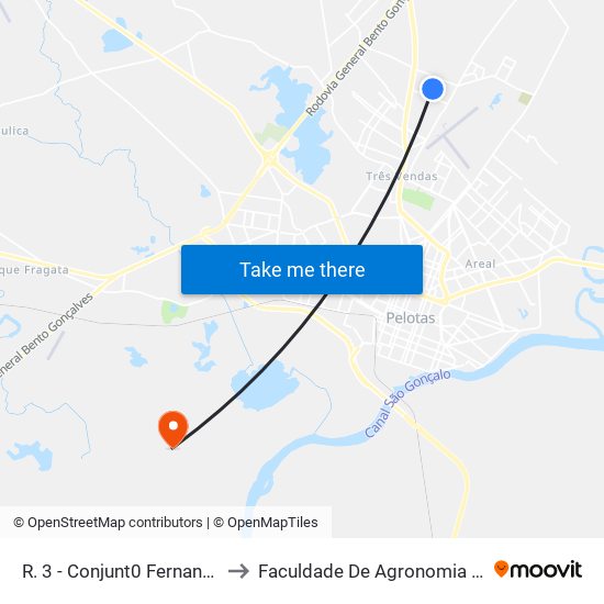 R. 3 - Conjunt0 Fernando Osório Pelotas - Rs Brasil to Faculdade De Agronomia Eliseu Maciel - Faem - Prédio 02 map