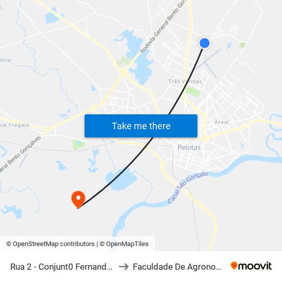 Rua 2 - Conjunt0 Fernando Osório Pelotas - Rs 96070-224 Brasil to Faculdade De Agronomia Eliseu Maciel - Faem - Prédio 02 map