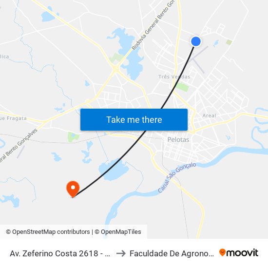 Av. Zeferino Costa 2618 - Tres Vendas Pelotas - Rs 96070-480 Brasil to Faculdade De Agronomia Eliseu Maciel - Faem - Prédio 02 map