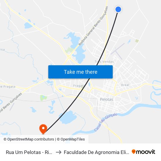 Rua Um Pelotas - Rio Grande Do Sul Brasil to Faculdade De Agronomia Eliseu Maciel - Faem - Prédio 02 map