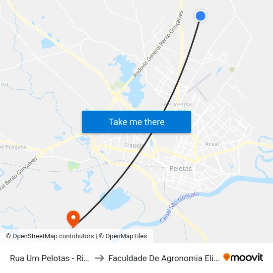 Rua Um Pelotas - Rio Grande Do Sul Brasil to Faculdade De Agronomia Eliseu Maciel - Faem - Prédio 02 map