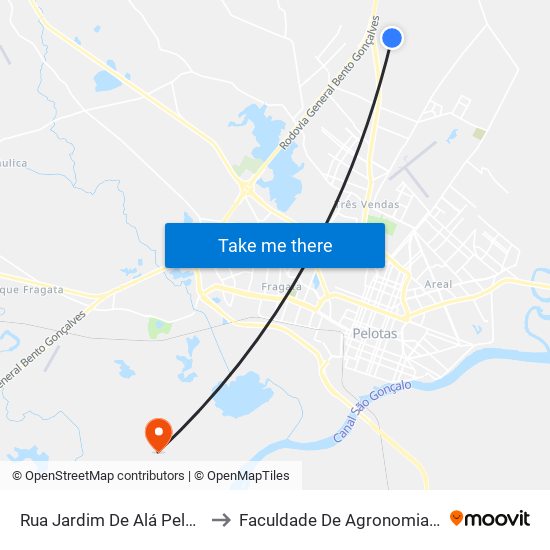 Rua Jardim De Alá Pelotas - Rio Grande Do Sul Brasil to Faculdade De Agronomia Eliseu Maciel - Faem - Prédio 02 map