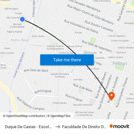 Duque De Caxias - Escola Feinet to Faculdade De Direito Da Ufpel map