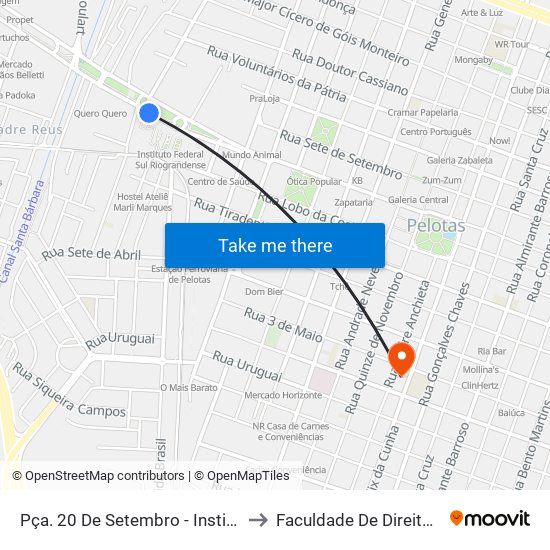 Pça. 20 De Setembro - Instituto Federal to Faculdade De Direito Da Ufpel map