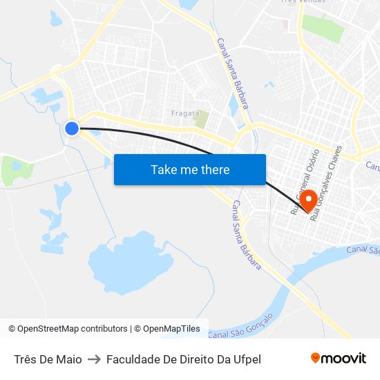 Três De Maio to Faculdade De Direito Da Ufpel map