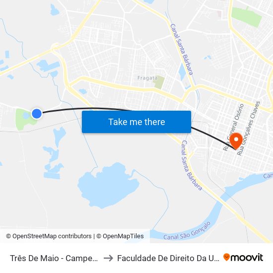 Três De Maio - Campestre to Faculdade De Direito Da Ufpel map