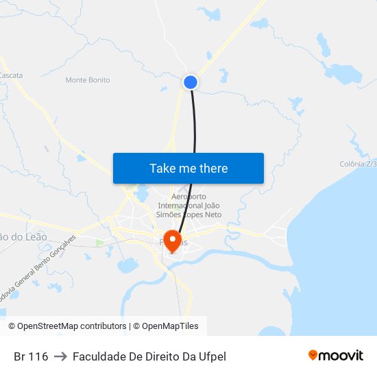 Br 116 to Faculdade De Direito Da Ufpel map