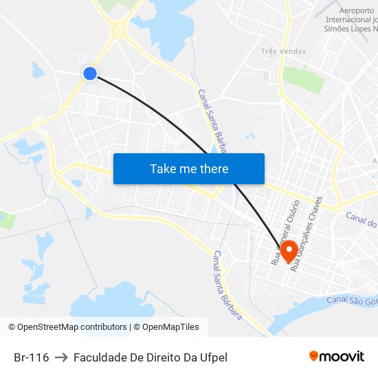 Br-116 to Faculdade De Direito Da Ufpel map