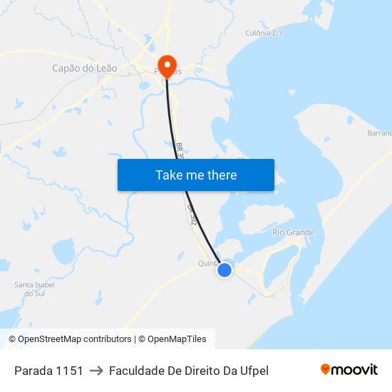 Parada 1151 to Faculdade De Direito Da Ufpel map