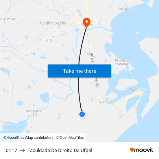 0117 to Faculdade De Direito Da Ufpel map