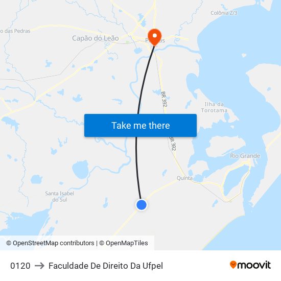 0120 to Faculdade De Direito Da Ufpel map