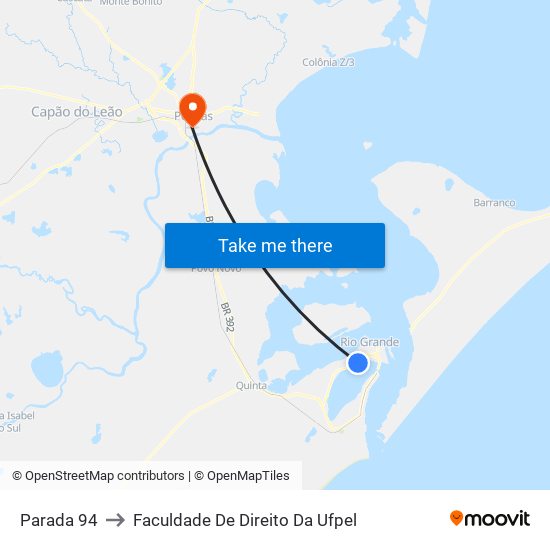 Parada 94 to Faculdade De Direito Da Ufpel map