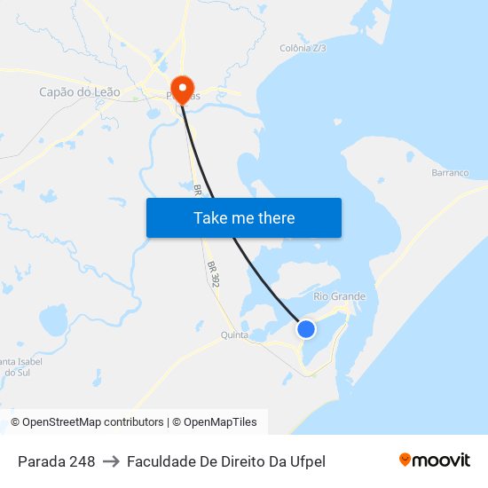 Parada 248 to Faculdade De Direito Da Ufpel map