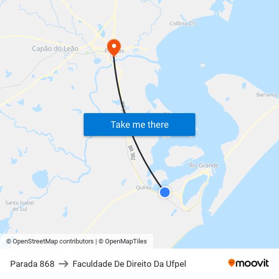 Parada 868 to Faculdade De Direito Da Ufpel map