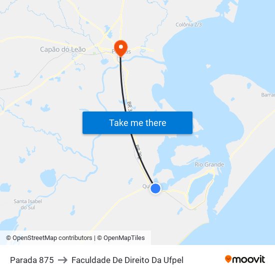 Parada 875 to Faculdade De Direito Da Ufpel map