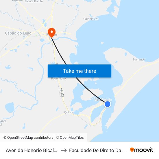 Avenida Honório Bicalho, 4 to Faculdade De Direito Da Ufpel map