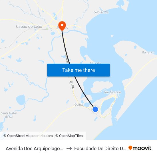 Avenida Dos Arquipélagos, 134 B to Faculdade De Direito Da Ufpel map
