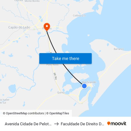 Avenida Cidade De Pelotas, 872 to Faculdade De Direito Da Ufpel map