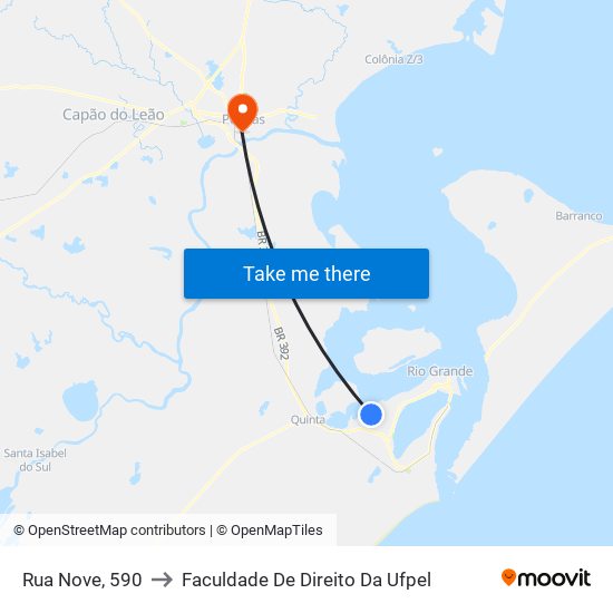 Rua Nove, 590 to Faculdade De Direito Da Ufpel map