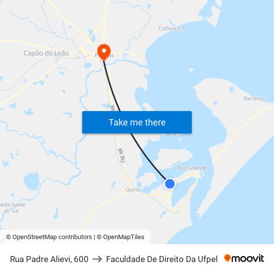 Rua Padre Alievi, 600 to Faculdade De Direito Da Ufpel map