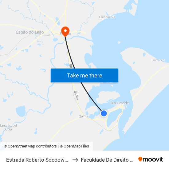 Estrada Roberto Socoowski, 1124 to Faculdade De Direito Da Ufpel map