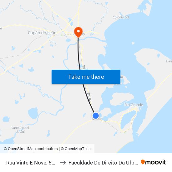 Rua Vinte E Nove, 662 to Faculdade De Direito Da Ufpel map