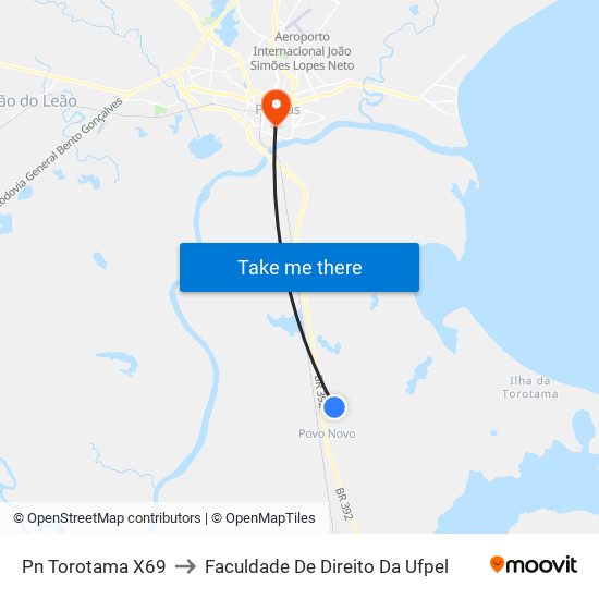 Pn Torotama X69 to Faculdade De Direito Da Ufpel map