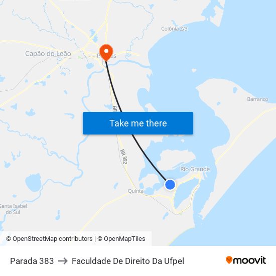 Parada 383 to Faculdade De Direito Da Ufpel map