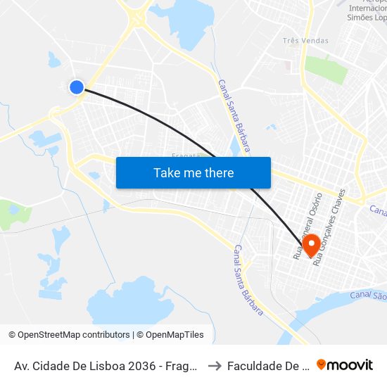 Av. Cidade De Lisboa 2036 - Fragata Pelotas - Rs 96050-510 Brasil to Faculdade De Direito Da Ufpel map