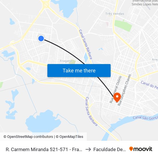 R. Carmem Miranda 521-571 - Fragata Pelotas - Rs 96050-070 Brasil to Faculdade De Direito Da Ufpel map