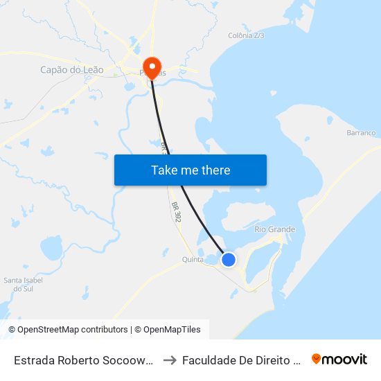 Estrada Roberto Socoowski, 2202 to Faculdade De Direito Da Ufpel map