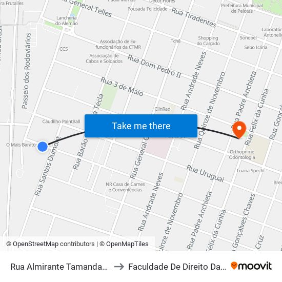 Rua Almirante Tamandaré 875 to Faculdade De Direito Da Ufpel map