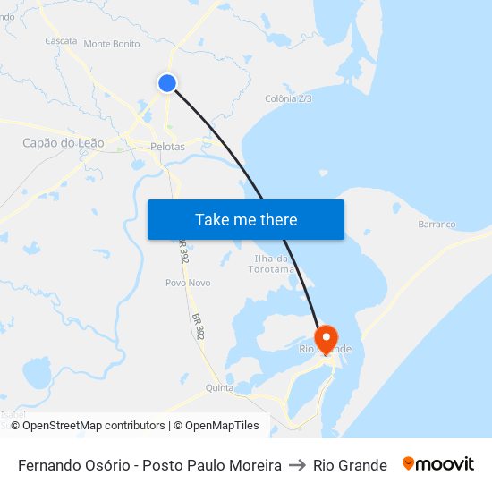 Fernando Osório - Posto Paulo Moreira to Rio Grande map