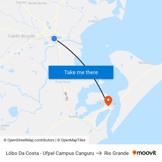 Lôbo Da Costa - Ufpel Campus Canguru to Rio Grande map