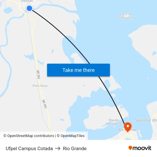 Ufpel Campus Cotada to Rio Grande map