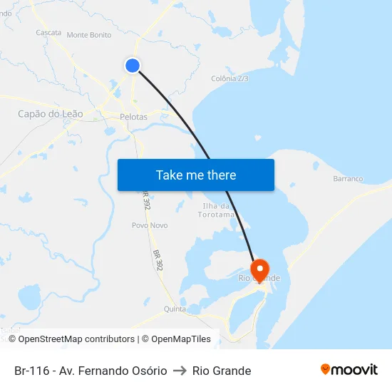 Br-116 - Av. Fernando Osório to Rio Grande map