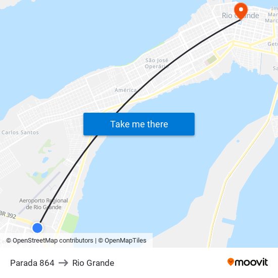 Parada 864 to Rio Grande map