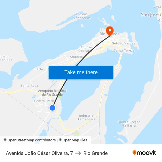 Avenida João César Oliveira, 7 to Rio Grande map