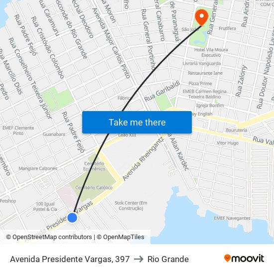 Avenida Presidente Vargas, 397 to Rio Grande map