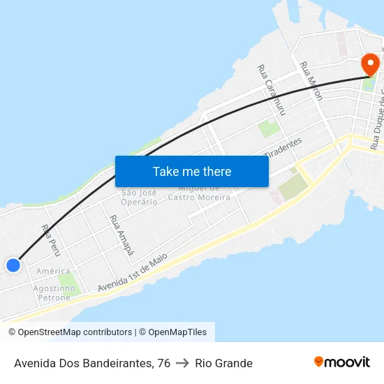 Avenida Dos Bandeirantes, 76 to Rio Grande map