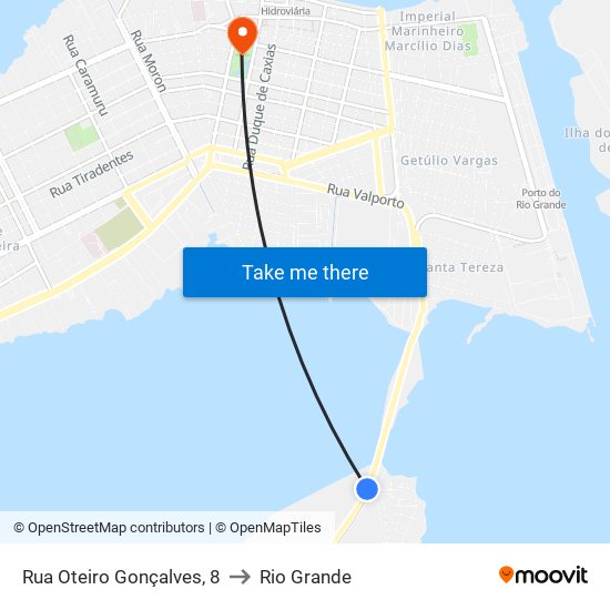 Rua Oteiro Gonçalves, 8 to Rio Grande map