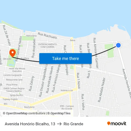 Avenida Honório Bicalho, 13 to Rio Grande map