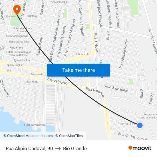 Rua Alípio Cadaval, 90 to Rio Grande map