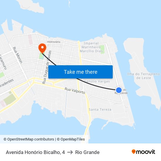 Avenida Honório Bicalho, 4 to Rio Grande map