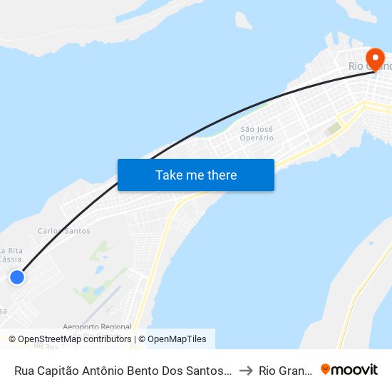 Rua Capitão Antônio Bento Dos Santos, 17 to Rio Grande map